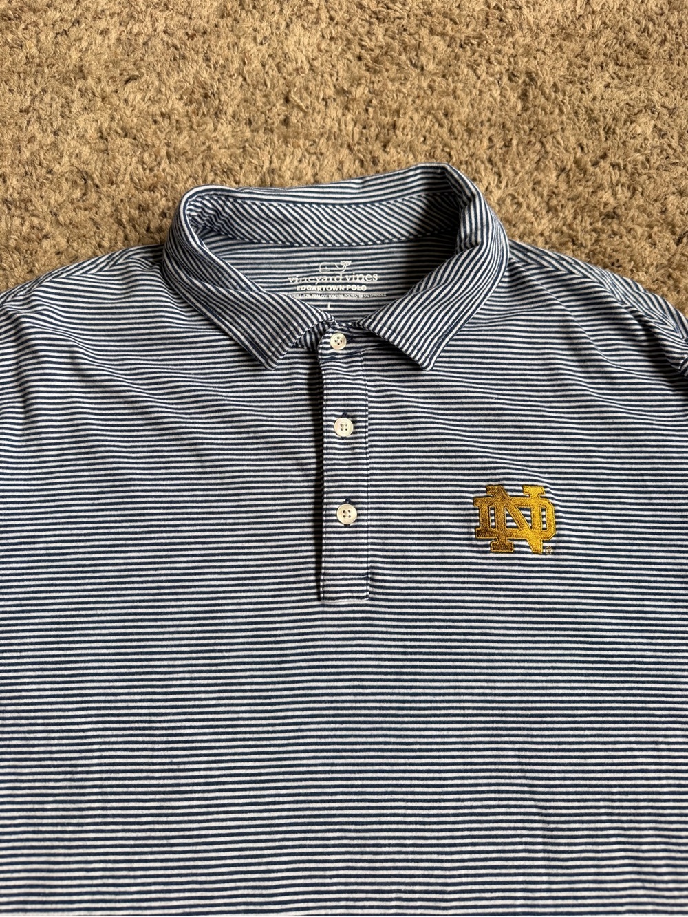 Vineyard Vines Golf Polo Shirt Large Blue Stripes Notre Dame Fighting Irish